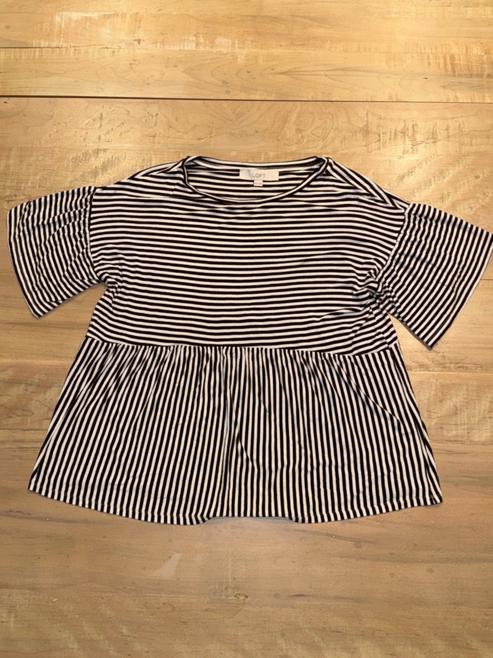 LOFT Black & White Striped Short Sleeve Peplum Top
